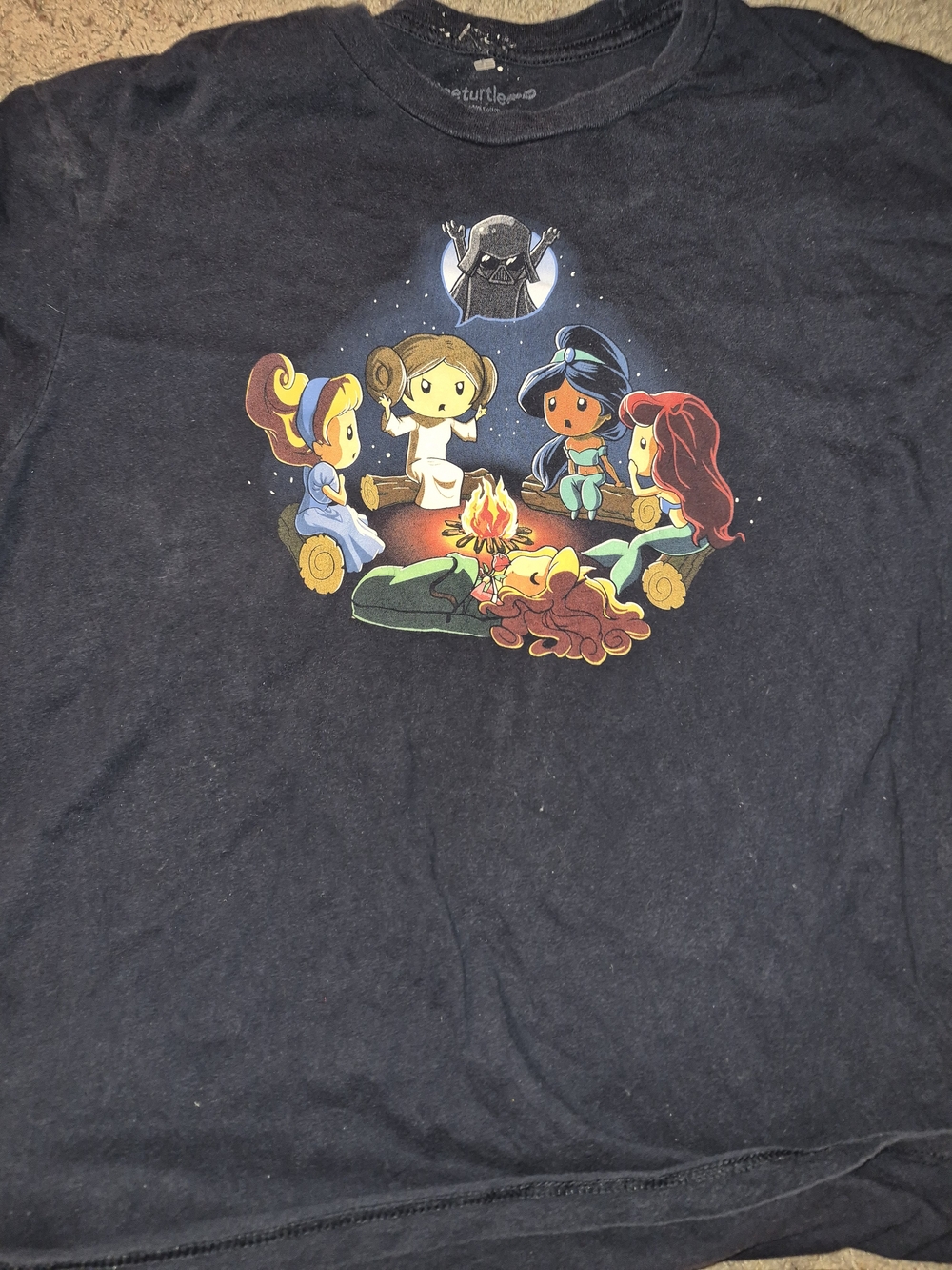 Women’s Navy Graphic Short Sleeve Tee featuring Princess Campfire Scene